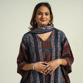  Ajrakh Kaftan with Palazzo & Dupatta Set
