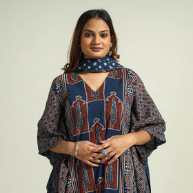 Ajrakh Kaftan with Palazzo & Dupatta Set
