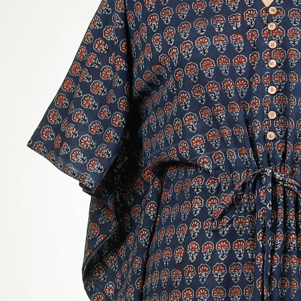  Ajrakh Block Printed Cotton Kaftan with Tie-Up Waist Online at iTokri.com