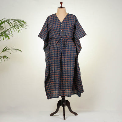  Ajrakh Block Printed Cotton Kaftan with Tie-Up Waist Online at iTokri.com