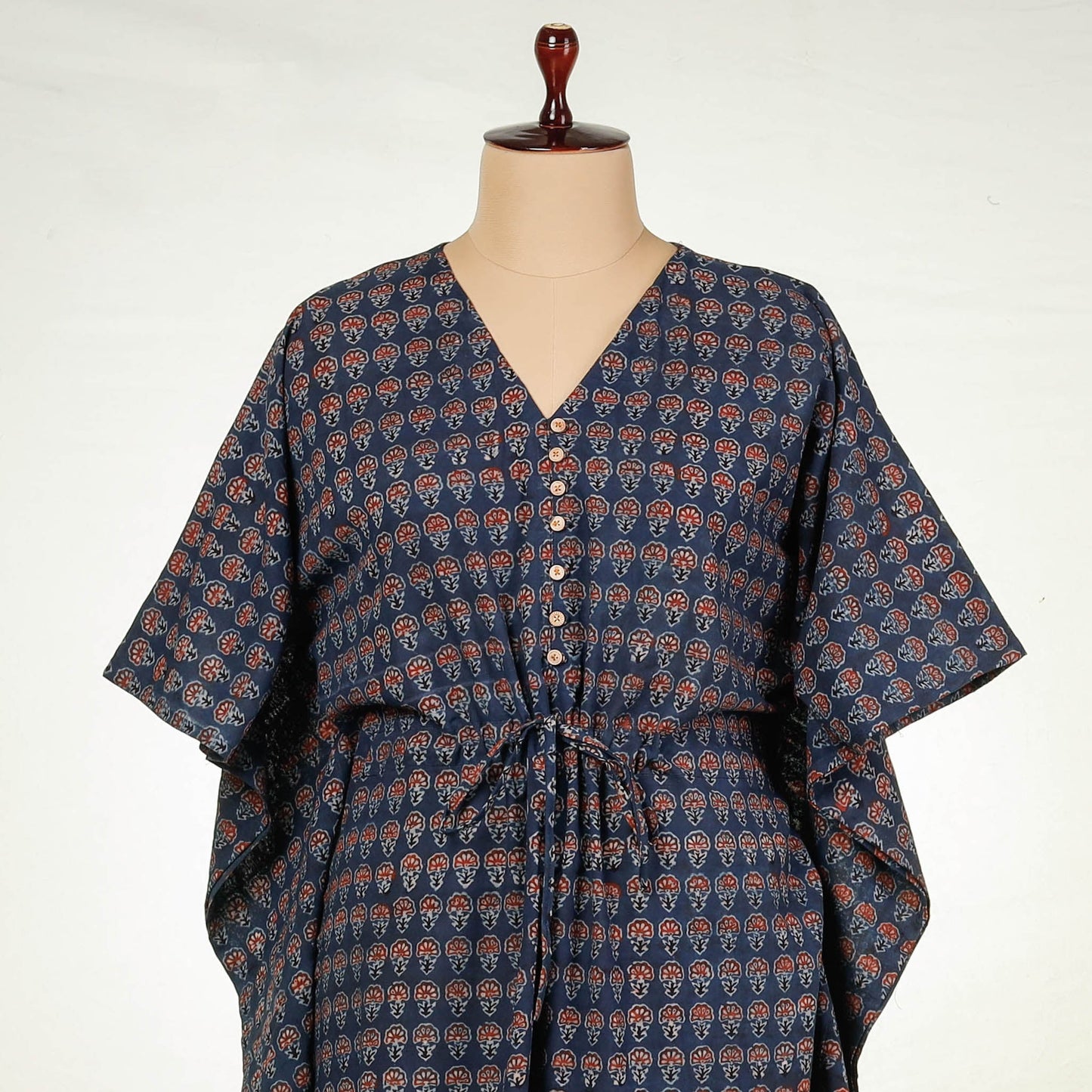  Ajrakh Block Printed Cotton Kaftan with Tie-Up Waist Online at iTokri.com