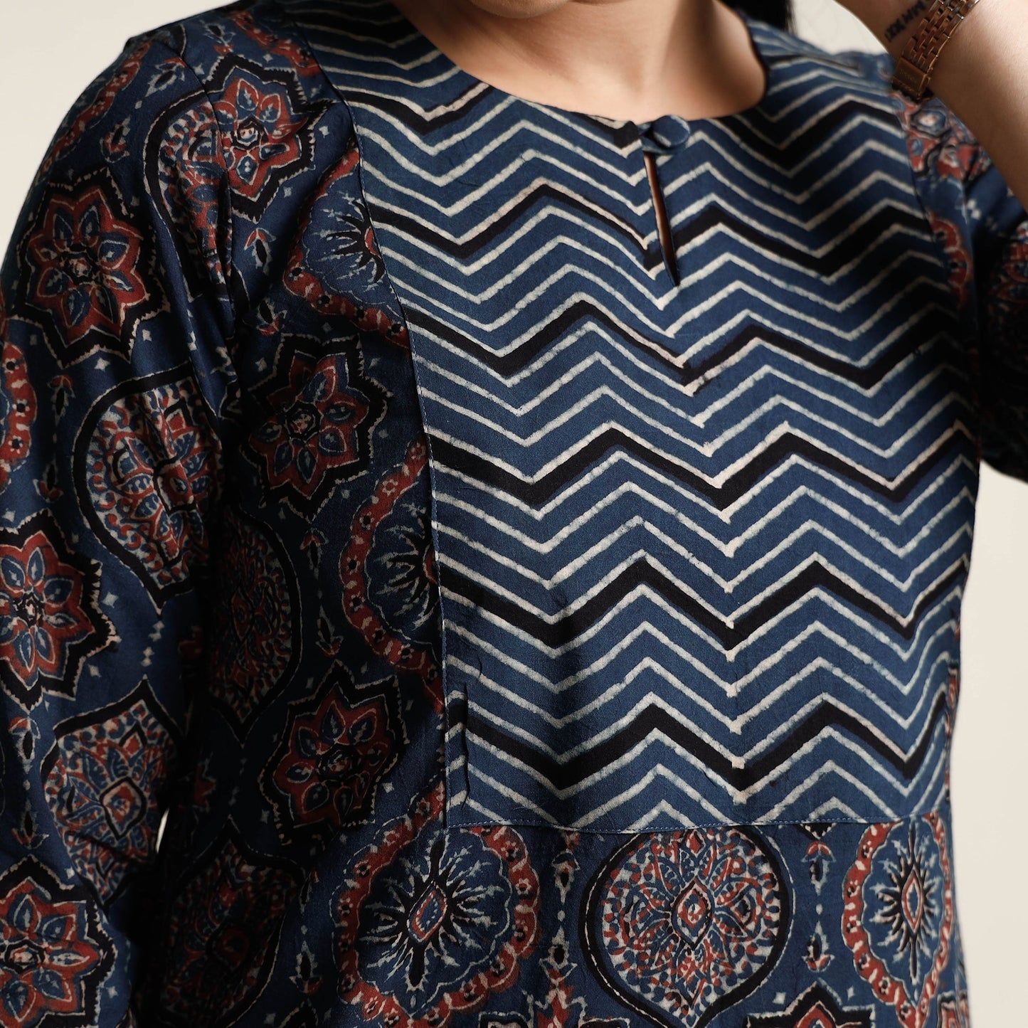 Buy Ajrakh Block Printed Cotton Kurta with Palazzo & Dupatta Set Online at iTokri.com