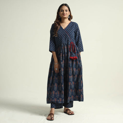 Buy Ajrakh Block Printed Cotton Kurta with Palazzo Set Online at iTokri.com