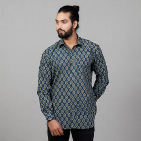 Buy Ajrakh Block Printed Cotton Men Full Sleeve Shirt Online at iTokri.com