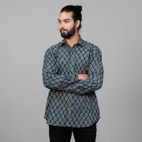 Buy Ajrakh Block Printed Cotton Men Full Sleeve Shirt Online at iTokri.com
