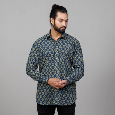 Buy Ajrakh Block Printed Cotton Men Full Sleeve Shirt Online at iTokri.com
