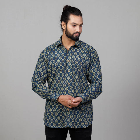 Buy Ajrakh Block Printed Cotton Men Full Sleeve Shirt Online at iTokri.com