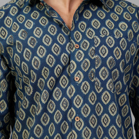 Buy Ajrakh Block Printed Cotton Men Full Sleeve Shirt Online at iTokri.com