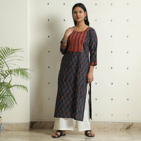 Buy Ajrakh Block Printed Cotton Straight Kurta for Women