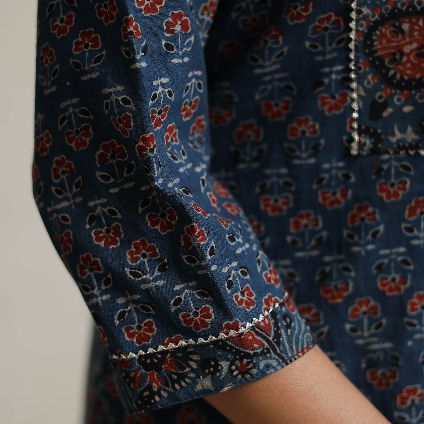 Buy Ajrakh Block Printed Cotton Long Kurta for Women