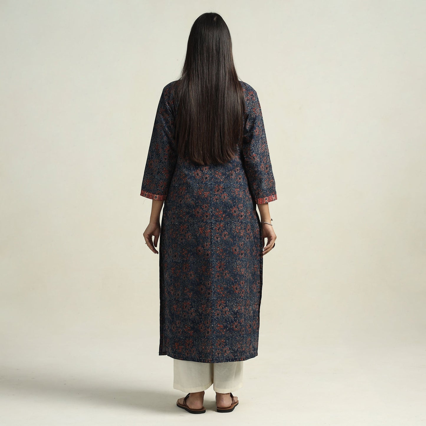 Blue - Ajrakh Block Printed Cotton Straight Kurta