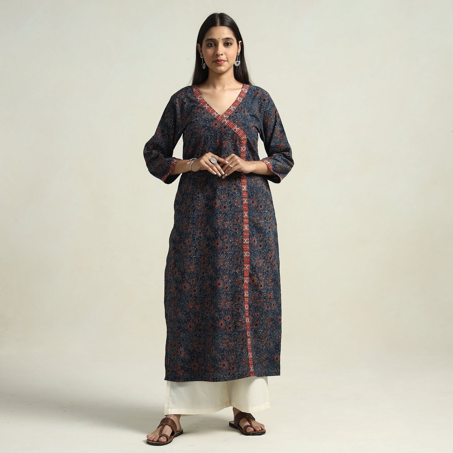 Blue - Ajrakh Block Printed Cotton Straight Kurta
