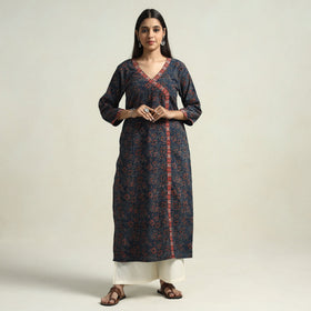 Blue - Ajrakh Block Printed Cotton Straight Kurta