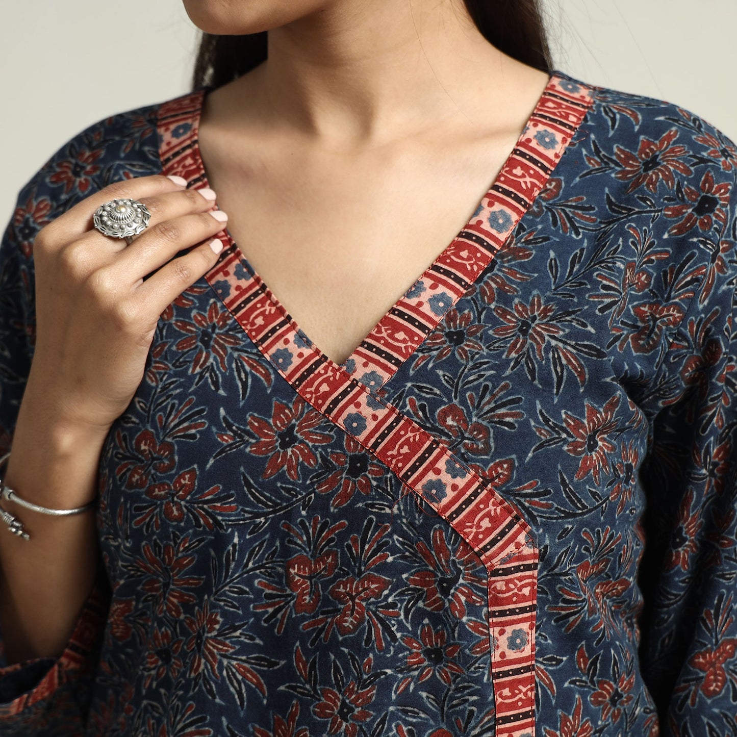 Blue - Ajrakh Block Printed Cotton Straight Kurta