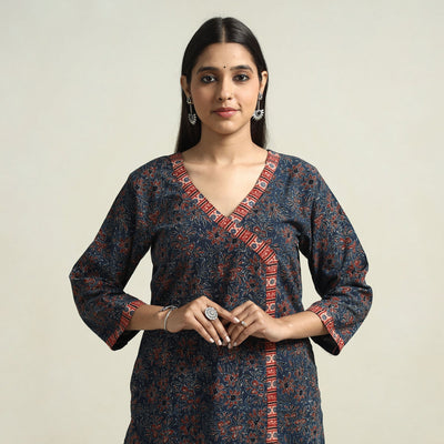 Blue - Ajrakh Block Printed Cotton Straight Kurta