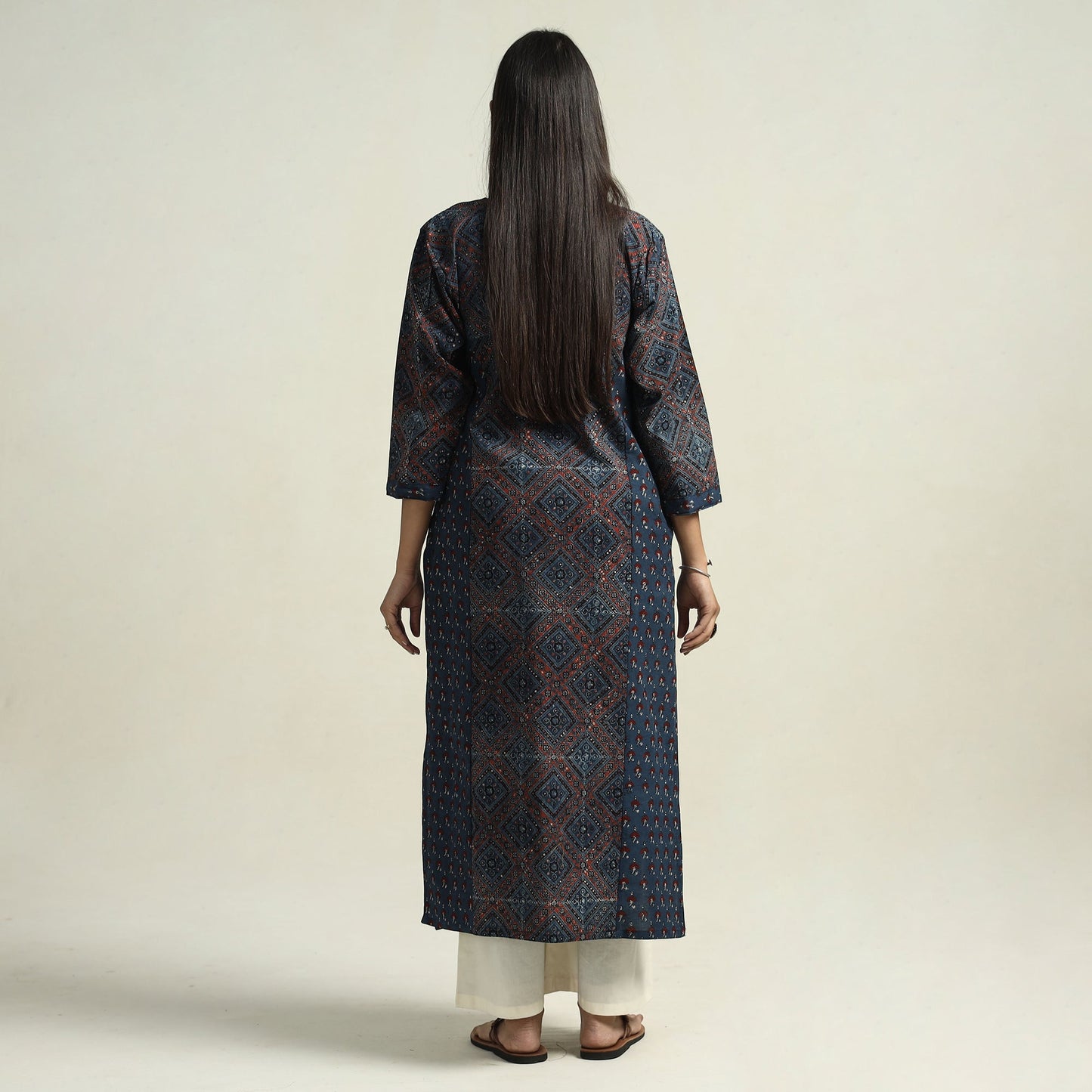 Buy Ajrakh Block Printed Cotton Straight Kurta with Patch Online at iTokri.com