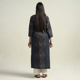 Buy Ajrakh Block Printed Cotton Straight Kurta with Patch Online at iTokri.com