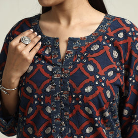 Buy Ajrakh Block Printed Cotton Straight Kurta with Patch Online at iTokri.com