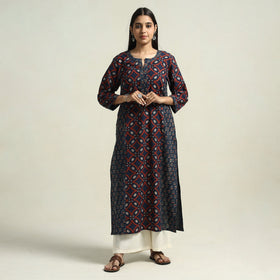 Buy Ajrakh Block Printed Cotton Straight Kurta with Patch Online at iTokri.com