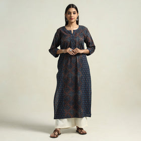 Buy Ajrakh Block Printed Cotton Straight Kurta with Patch Online at iTokri.com