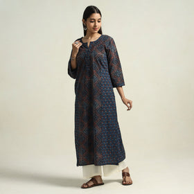 Buy Ajrakh Block Printed Cotton Straight Kurta with Patch Online at iTokri.com