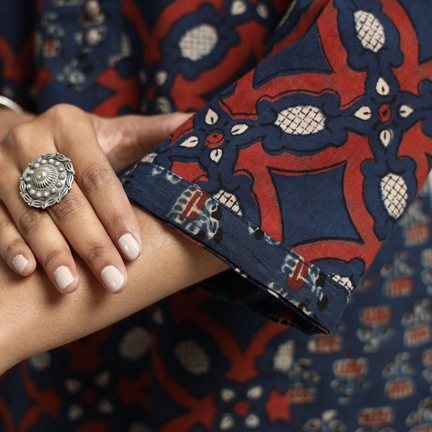 Buy Ajrakh Block Printed Cotton Straight Kurta with Patch Online at iTokri.com