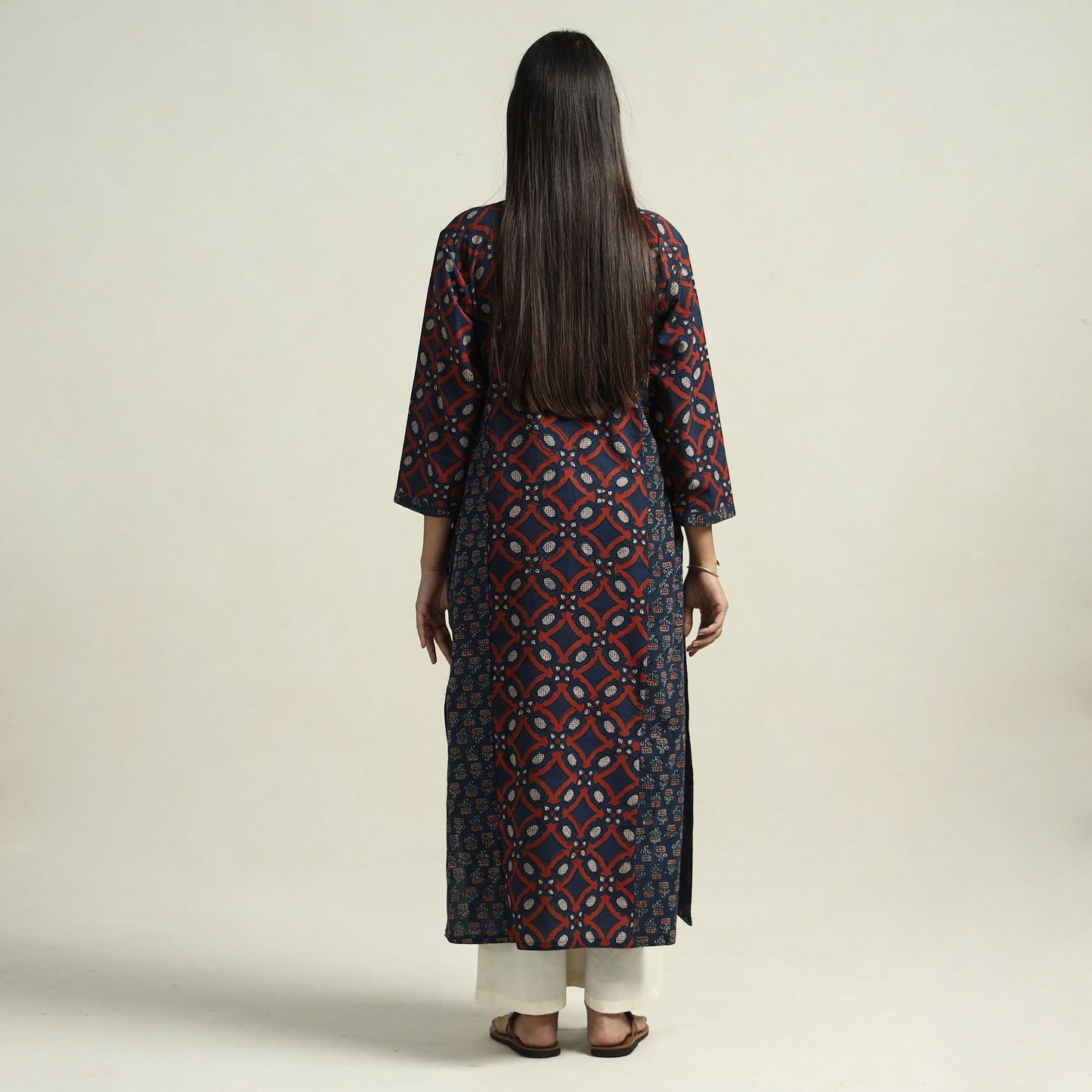 Buy Ajrakh Block Printed Cotton Straight Kurta with Patch Online at iTokri.com