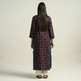 Buy Ajrakh Block Printed Cotton Straight Kurta with Patch Online at iTokri.com