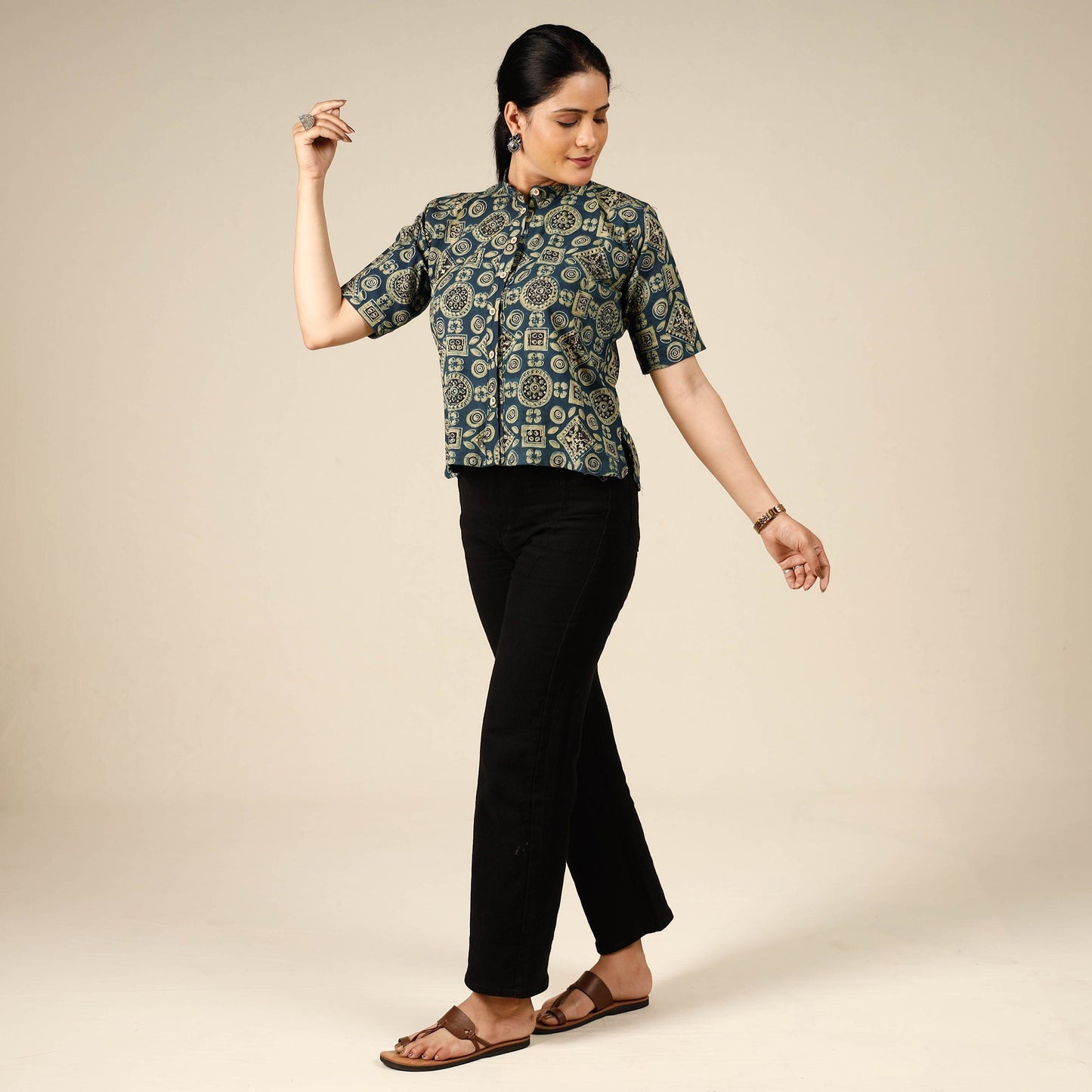 Printed half sleeve cotton crop top - handcrafted