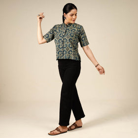 Printed half sleeve cotton crop top - handcrafted