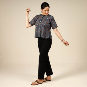 Printed half sleeve cotton crop top - handcrafted
