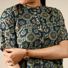 Printed half sleeve cotton crop top - handcrafted