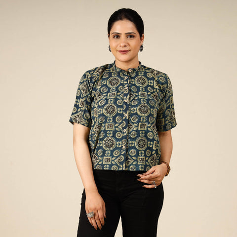 Printed half sleeve cotton crop top - handcrafted