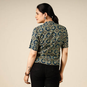 Printed half sleeve cotton crop top - handcrafted