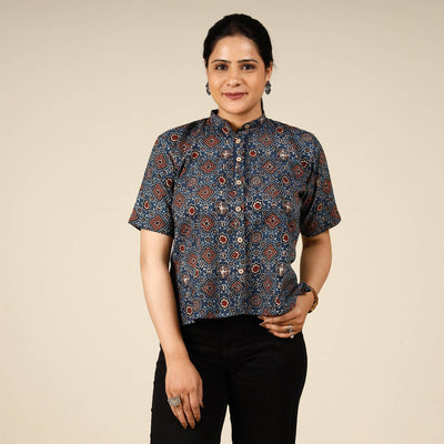 Printed half sleeve cotton crop top - handcrafted