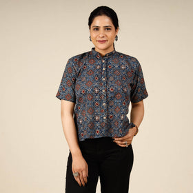 Printed half sleeve cotton crop top - handcrafted