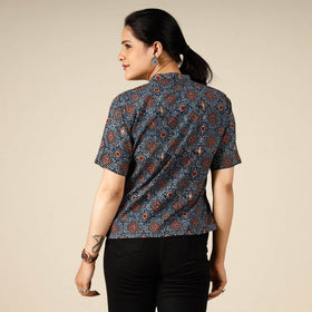 Printed half sleeve cotton crop top - handcrafted