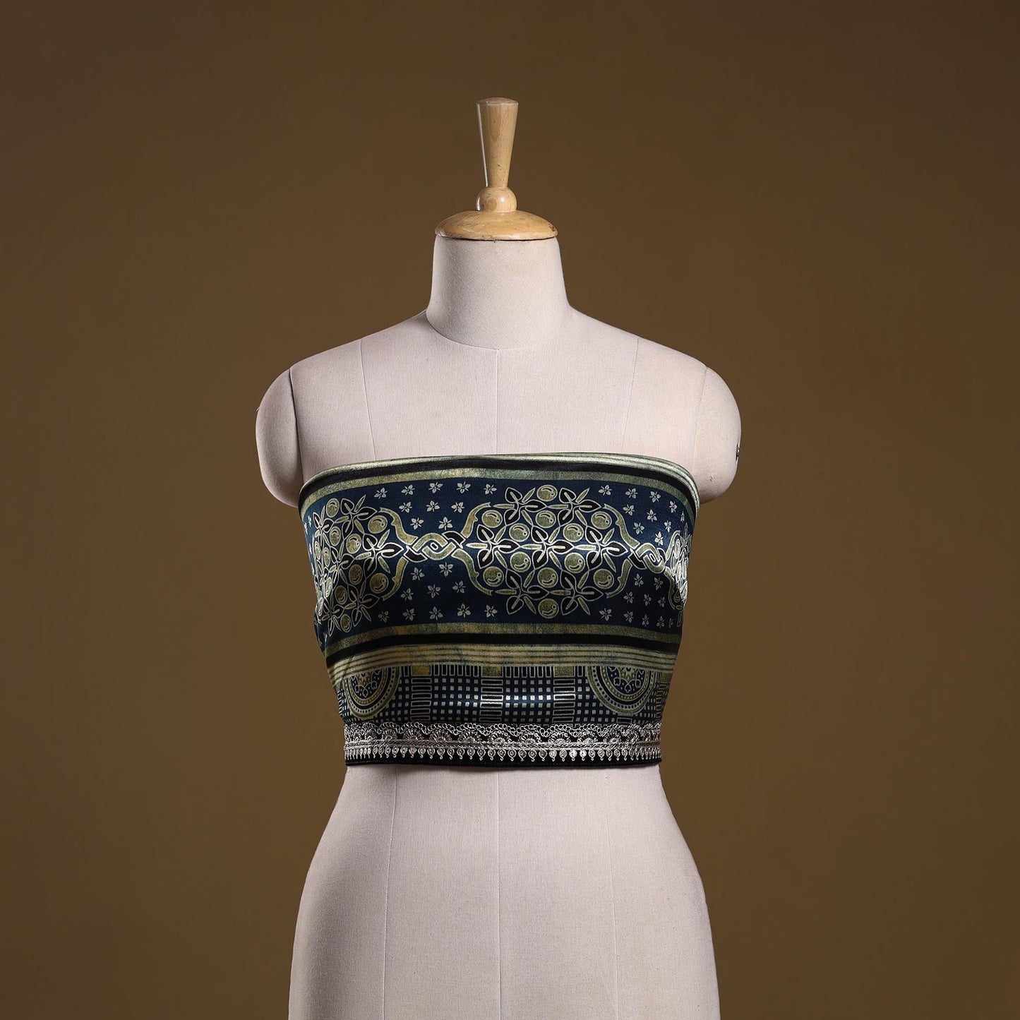 Printed modal silk blouse piece with lace work 29
