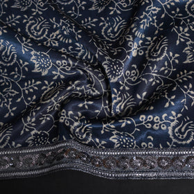 Printed modal silk blouse piece with lace work 40