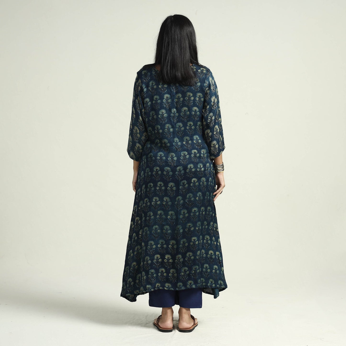 Blue - ajrakh block printed modal silk kurta with palazzo