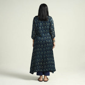 Blue - ajrakh block printed modal silk kurta with palazzo