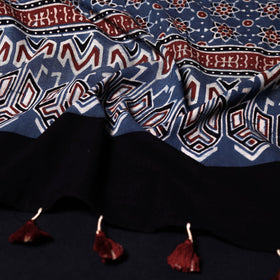 Buy Ajrakh Block Printed Mul Cotton Stole with Tassels Online at iTokri.com