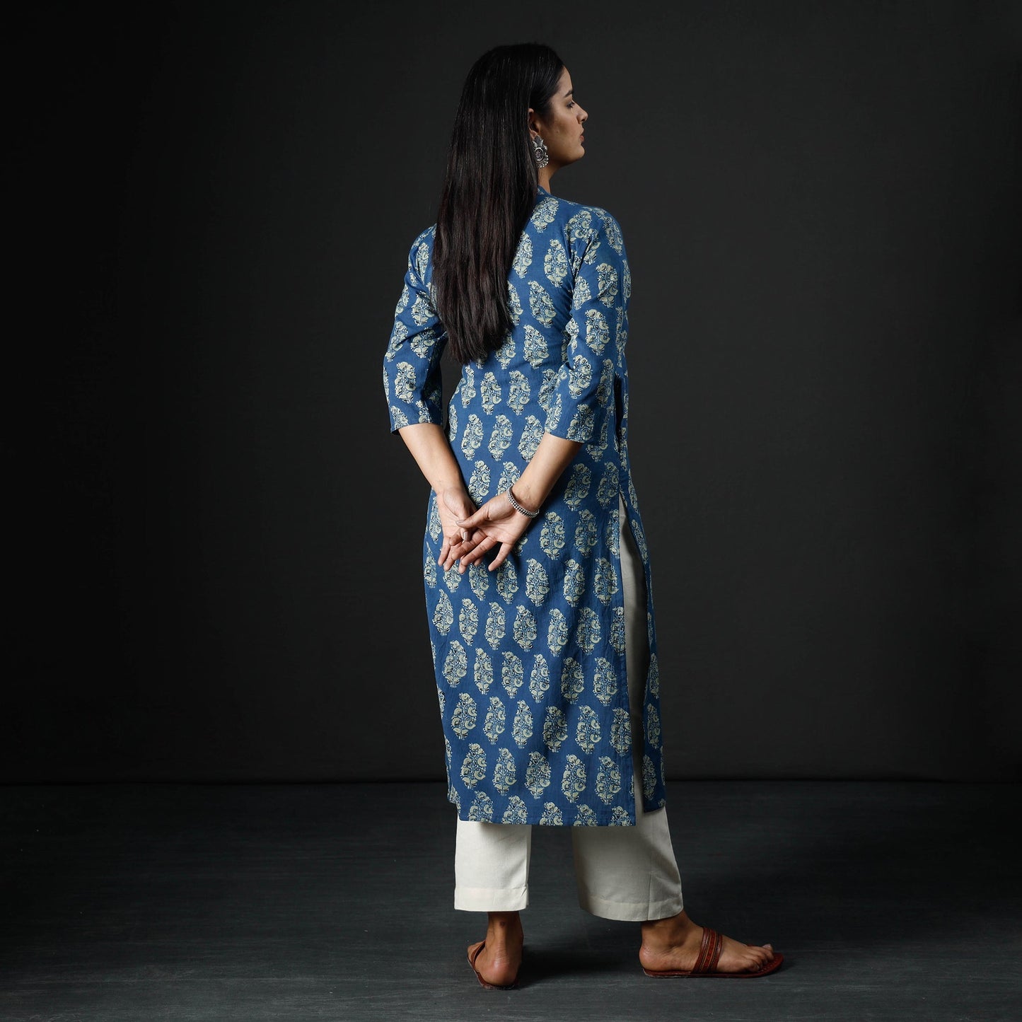 Buy Ajrakh Block Printing Cotton Long Kurta for Women