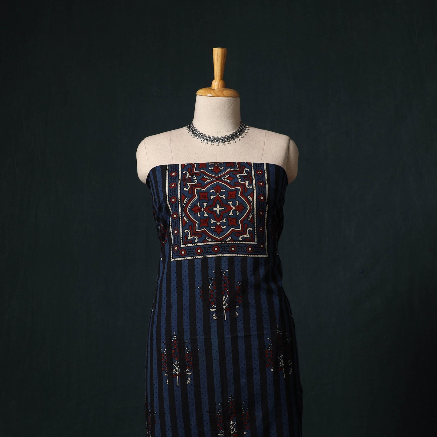 Ajrakh hand block print natural dyed cotton 2pc unstitched