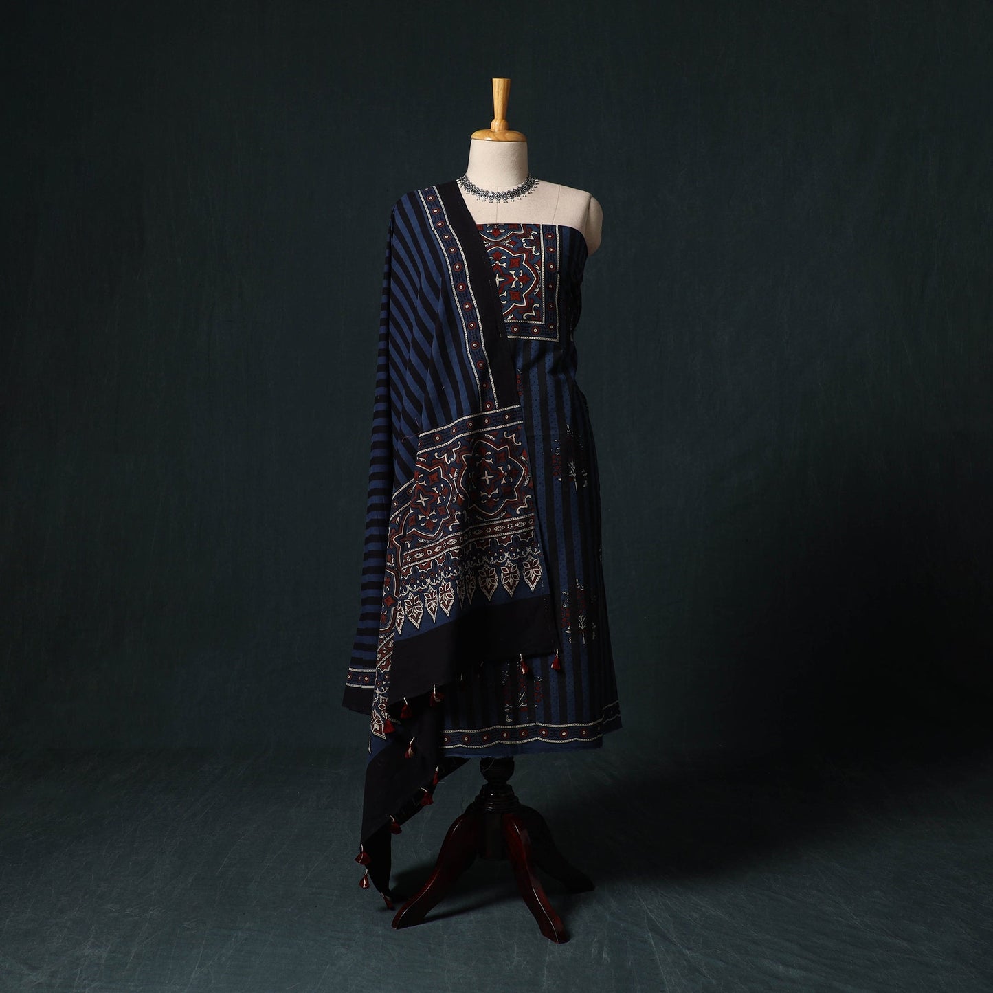 Ajrakh hand block print natural dyed cotton 2pc unstitched