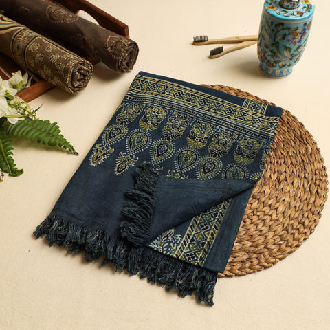 Blue Block Print Cotton Ajrakh Handloom Towel
