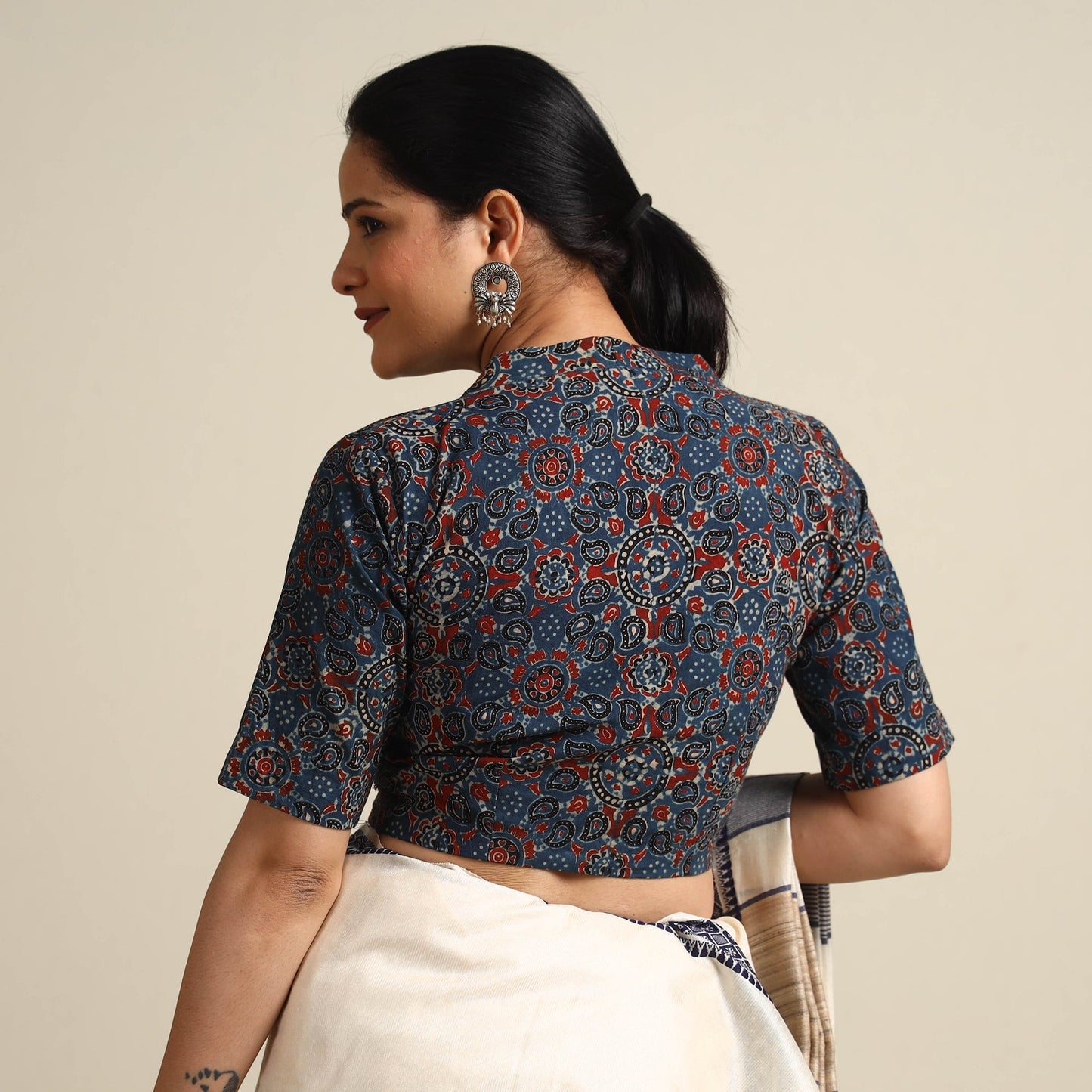 Printed cotton stitched blouse - handcrafted