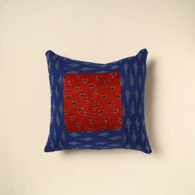 Blue - patch ikat cushion cover 02 - handcrafted