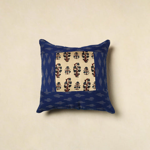 Blue - patch ikat cushion cover 03 - handcrafted