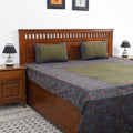  Ajrakh Patch Tukdi Kaam Cotton Double Bed Cover with Pillow Covers 
